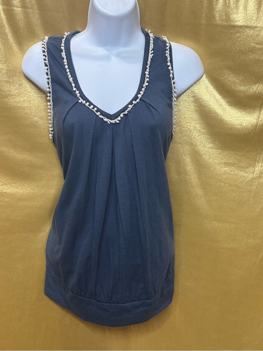Gap Navy Blue Pom-Pom Trim Sleeveless Tank Top | Size S